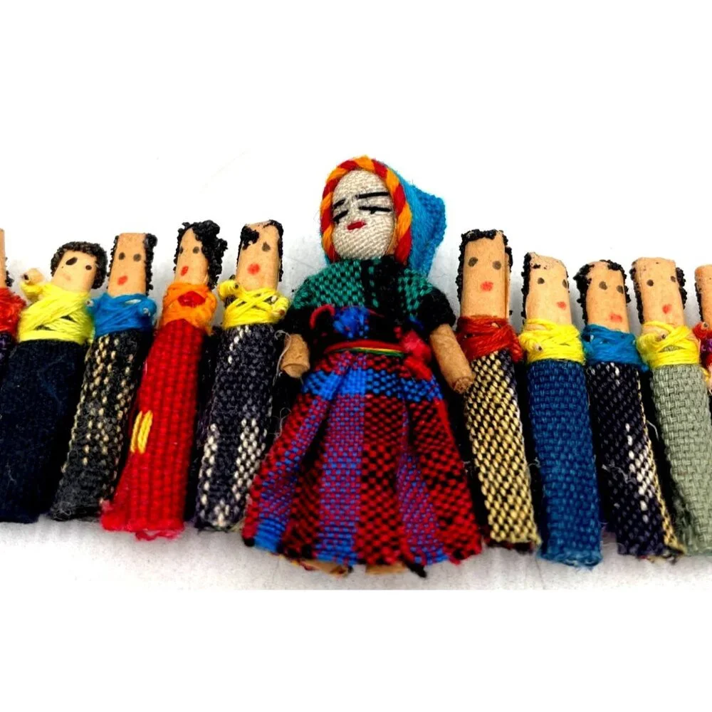 Handmade Guatemalan Worry Doll Craft Ribbon Colorful Traditional Outfits